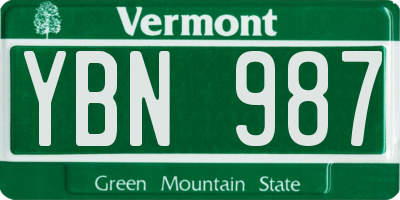 VT license plate YBN987
