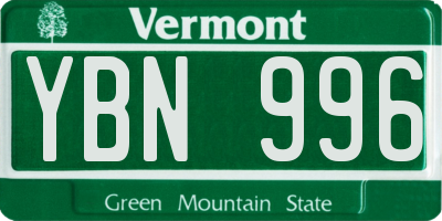 VT license plate YBN996