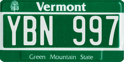 VT license plate YBN997