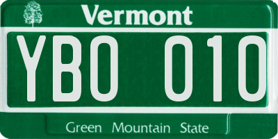 VT license plate YBO010