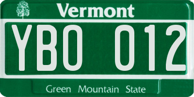 VT license plate YBO012