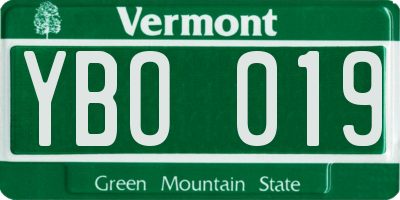 VT license plate YBO019