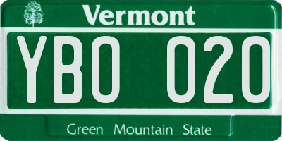 VT license plate YBO020
