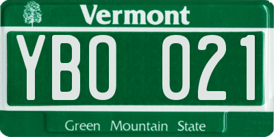 VT license plate YBO021