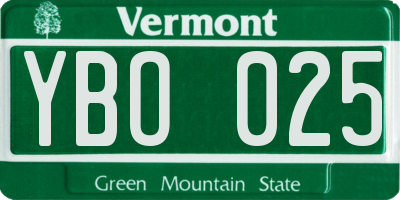 VT license plate YBO025
