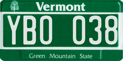 VT license plate YBO038