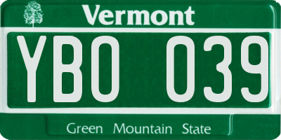 VT license plate YBO039
