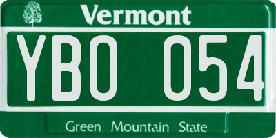 VT license plate YBO054