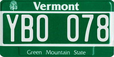 VT license plate YBO078
