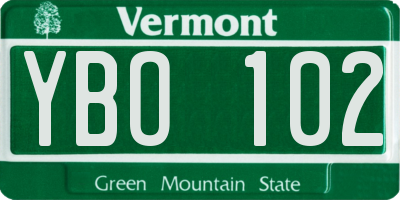 VT license plate YBO102