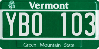 VT license plate YBO103