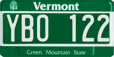 VT license plate YBO122