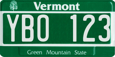 VT license plate YBO123