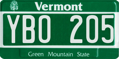 VT license plate YBO205