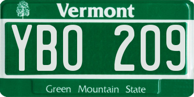 VT license plate YBO209