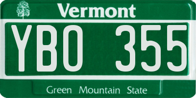 VT license plate YBO355
