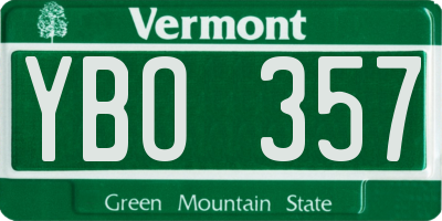 VT license plate YBO357