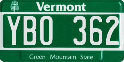 VT license plate YBO362