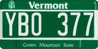 VT license plate YBO377