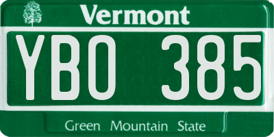 VT license plate YBO385