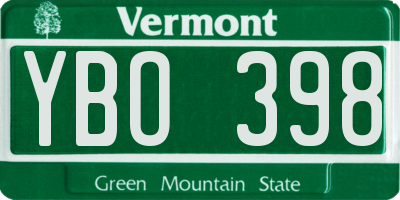 VT license plate YBO398