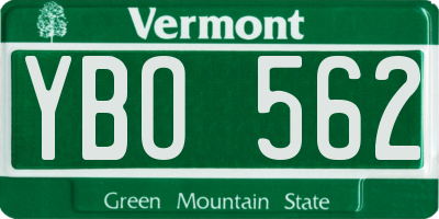 VT license plate YBO562