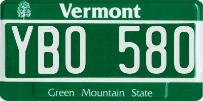 VT license plate YBO580