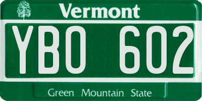 VT license plate YBO602
