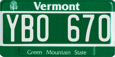 VT license plate YBO670