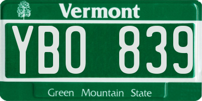 VT license plate YBO839