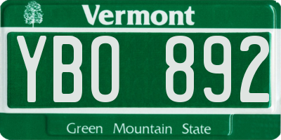 VT license plate YBO892