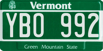 VT license plate YBO992
