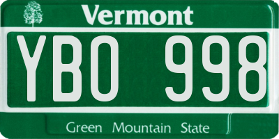 VT license plate YBO998
