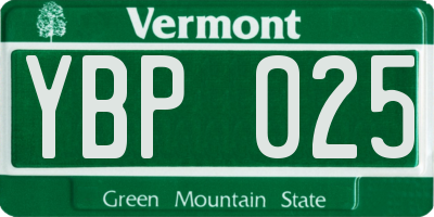 VT license plate YBP025