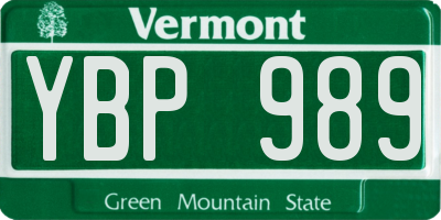 VT license plate YBP989