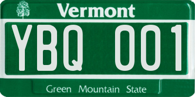 VT license plate YBQ001