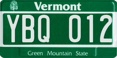 VT license plate YBQ012