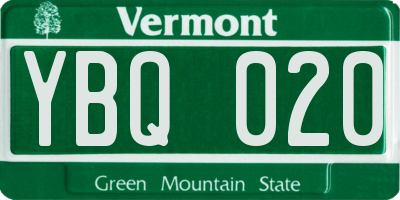 VT license plate YBQ020