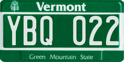 VT license plate YBQ022