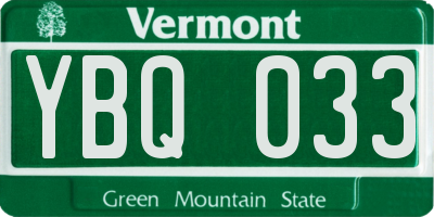 VT license plate YBQ033