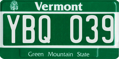 VT license plate YBQ039