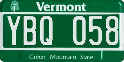 VT license plate YBQ058