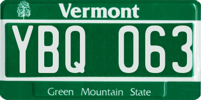VT license plate YBQ063
