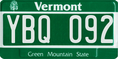VT license plate YBQ092