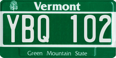 VT license plate YBQ102