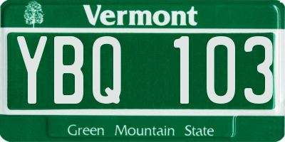 VT license plate YBQ103