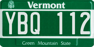 VT license plate YBQ112