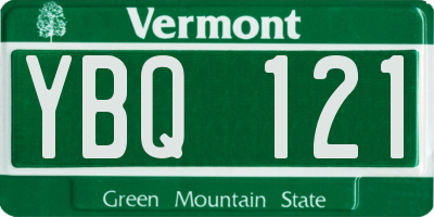 VT license plate YBQ121