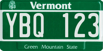 VT license plate YBQ123