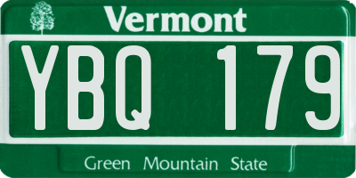 VT license plate YBQ179